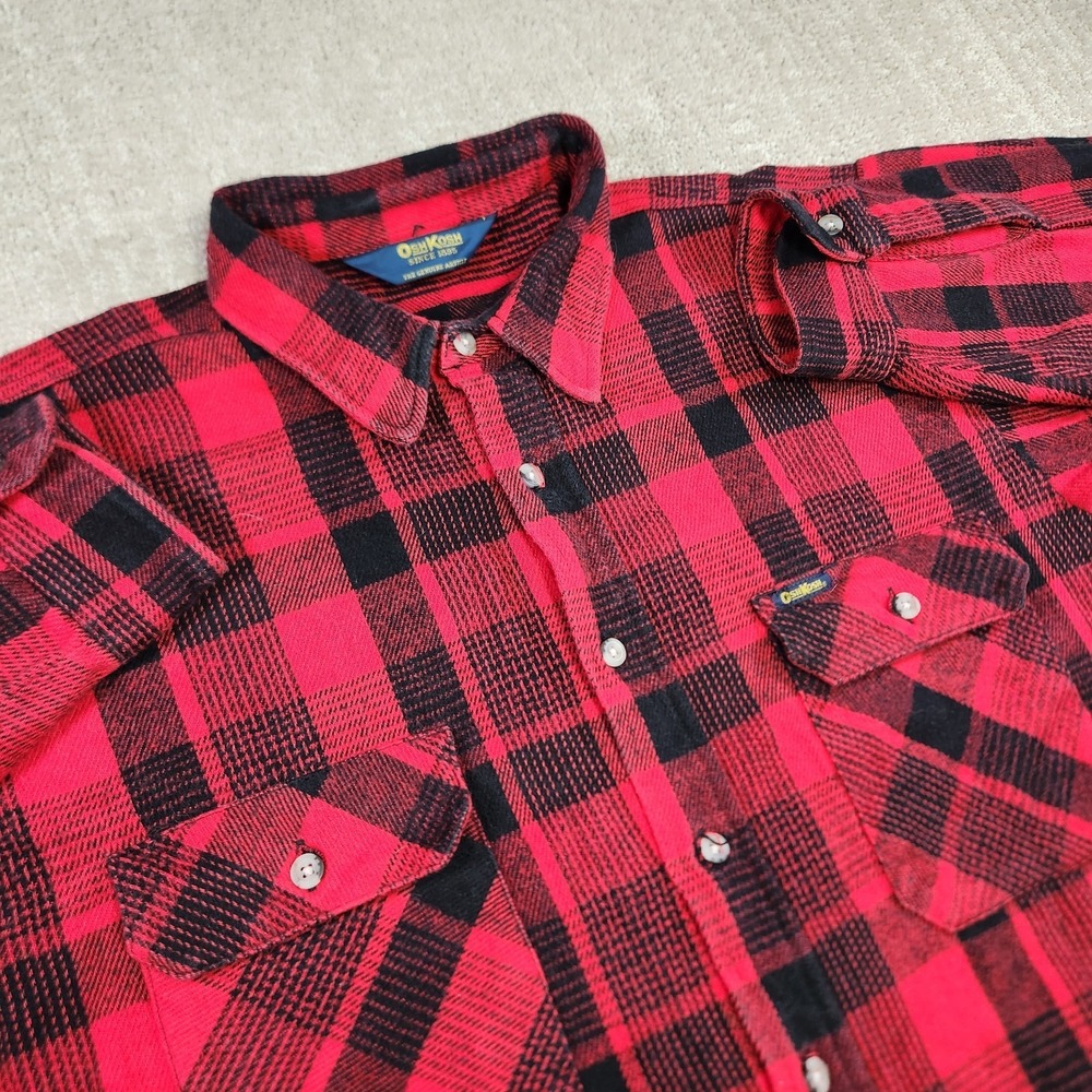 Vintage OshKosh Flannel Shirt Men XL Buffalo‎ Plaid Heavy Cotton USA Made